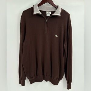 Lacoste Mens Brown Long Sleeve 1/4 Zip preppy cotton sweater Sweatshirt Size xl